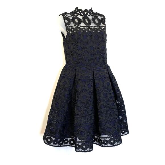 Maje Rodeo Lace Mini Dress High Neck Pleated Gothic Black Blue - Picture 6 of 15